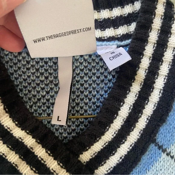 Ragged Priest argyle cropped sweater Large - Picture 7 of 10